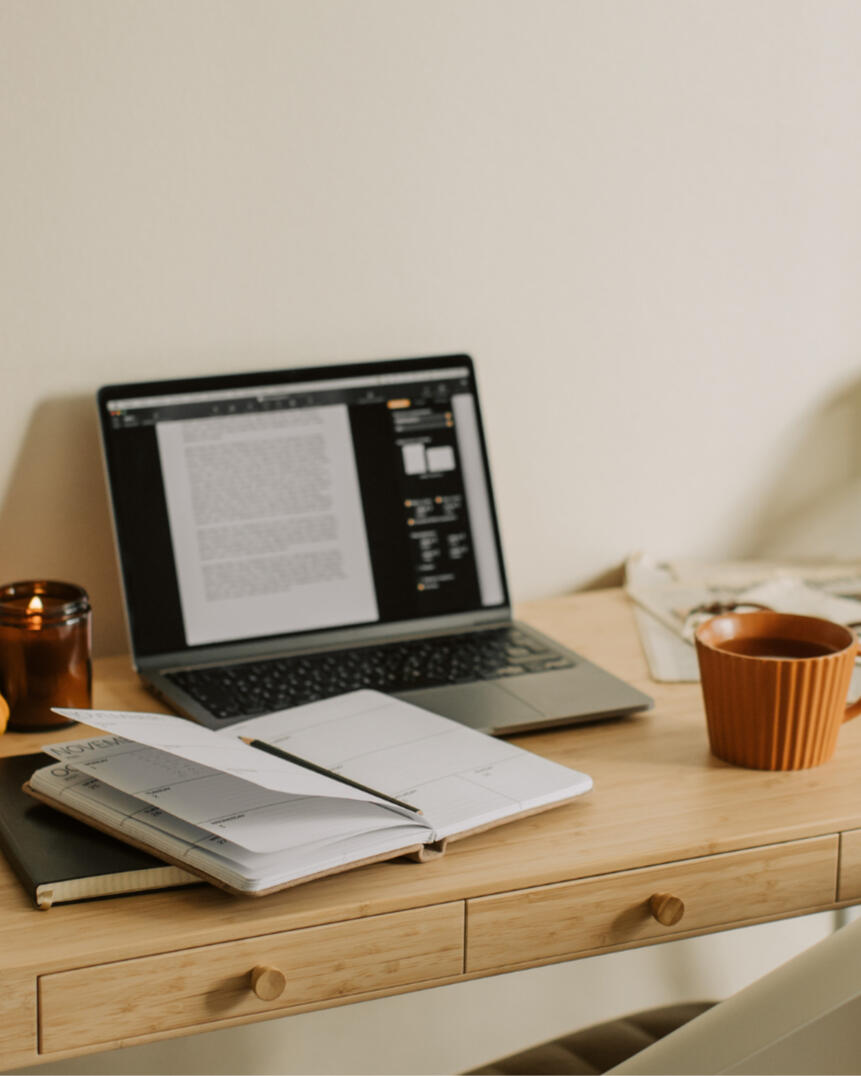 Laptop, notebook, and workspace for strategic planning